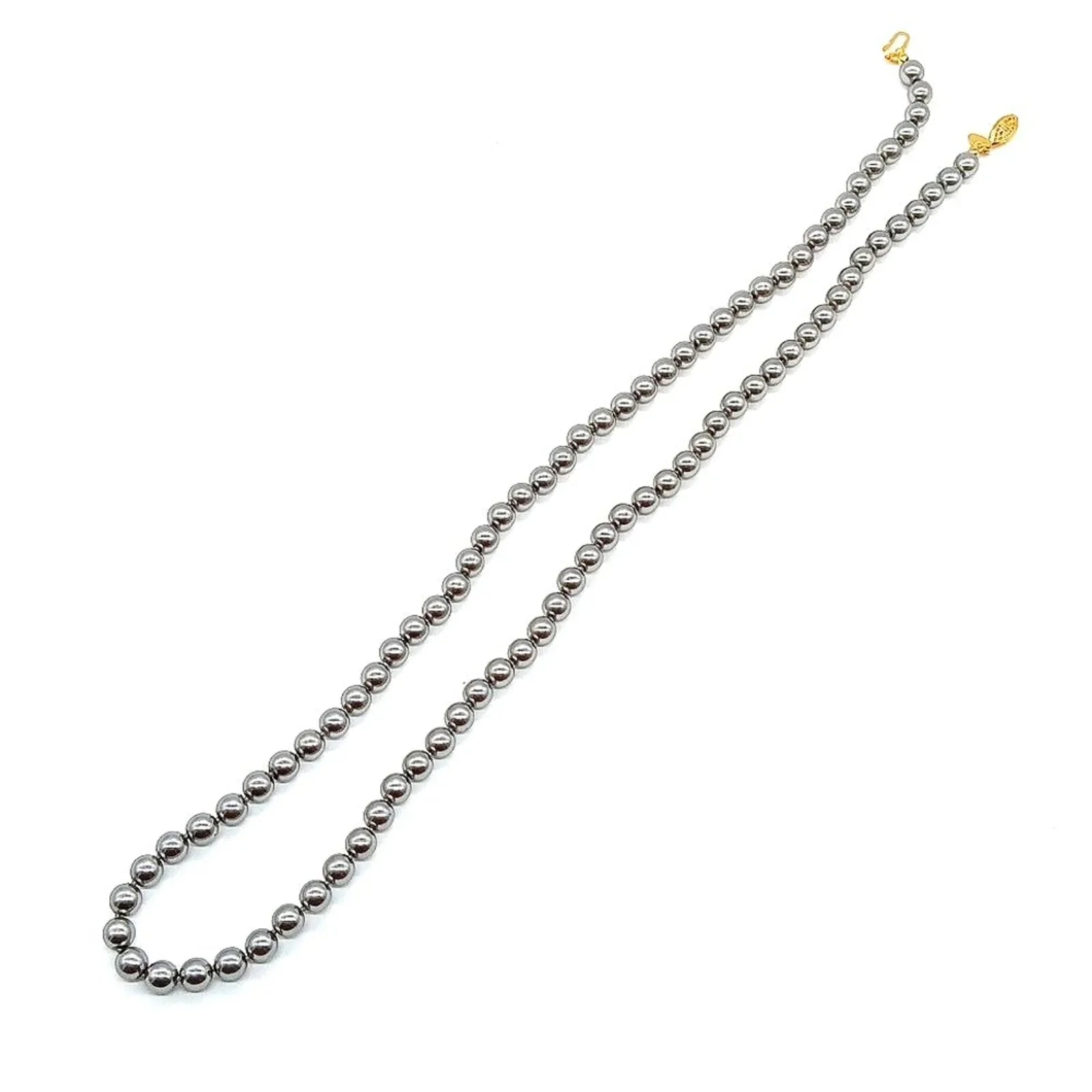 Vintage 30" Kenneth Jay Lane Gray Glass Pearl Necklace Filigree Clasp 1990s-Rare