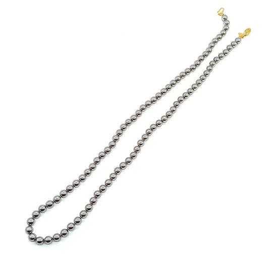 Vintage 30" Kenneth Jay Lane Gray Glass Pearl Necklace Filigree Clasp 1990s-Rare