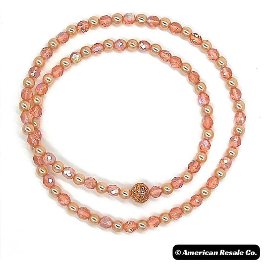 New JOAN RIVERS Vintage 30” Borealis Pink Beaded Cream Glass Pearl Necklace