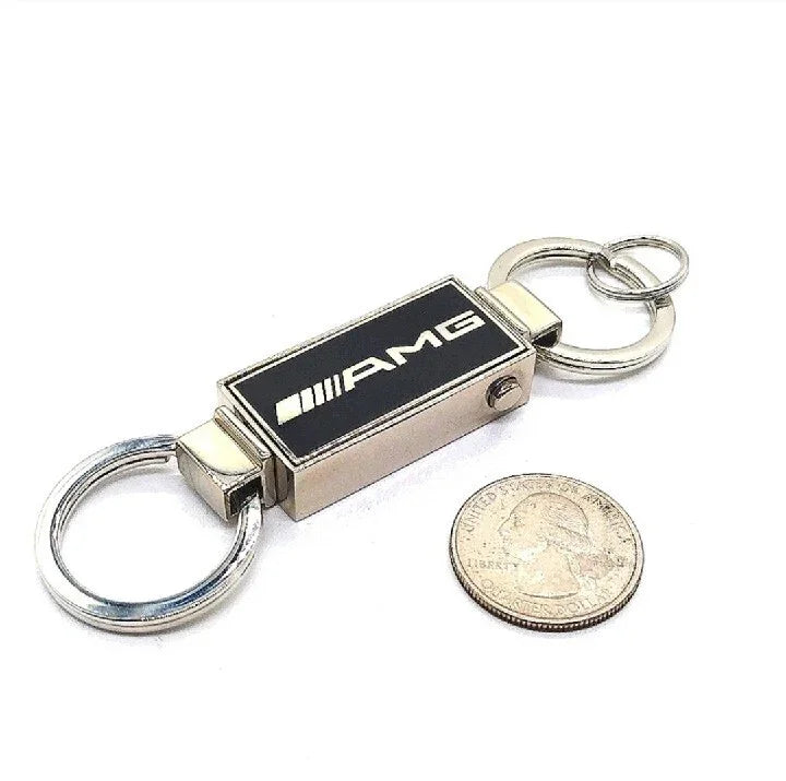 Black Mercedes Benz AMG Vintage Dual Keychain Fob Detachable for Valet-OEM-Rare.