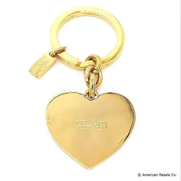 COACH Vintage Gold Fuschia Pink Gold Heart Keychain Fob Purse Charm 
