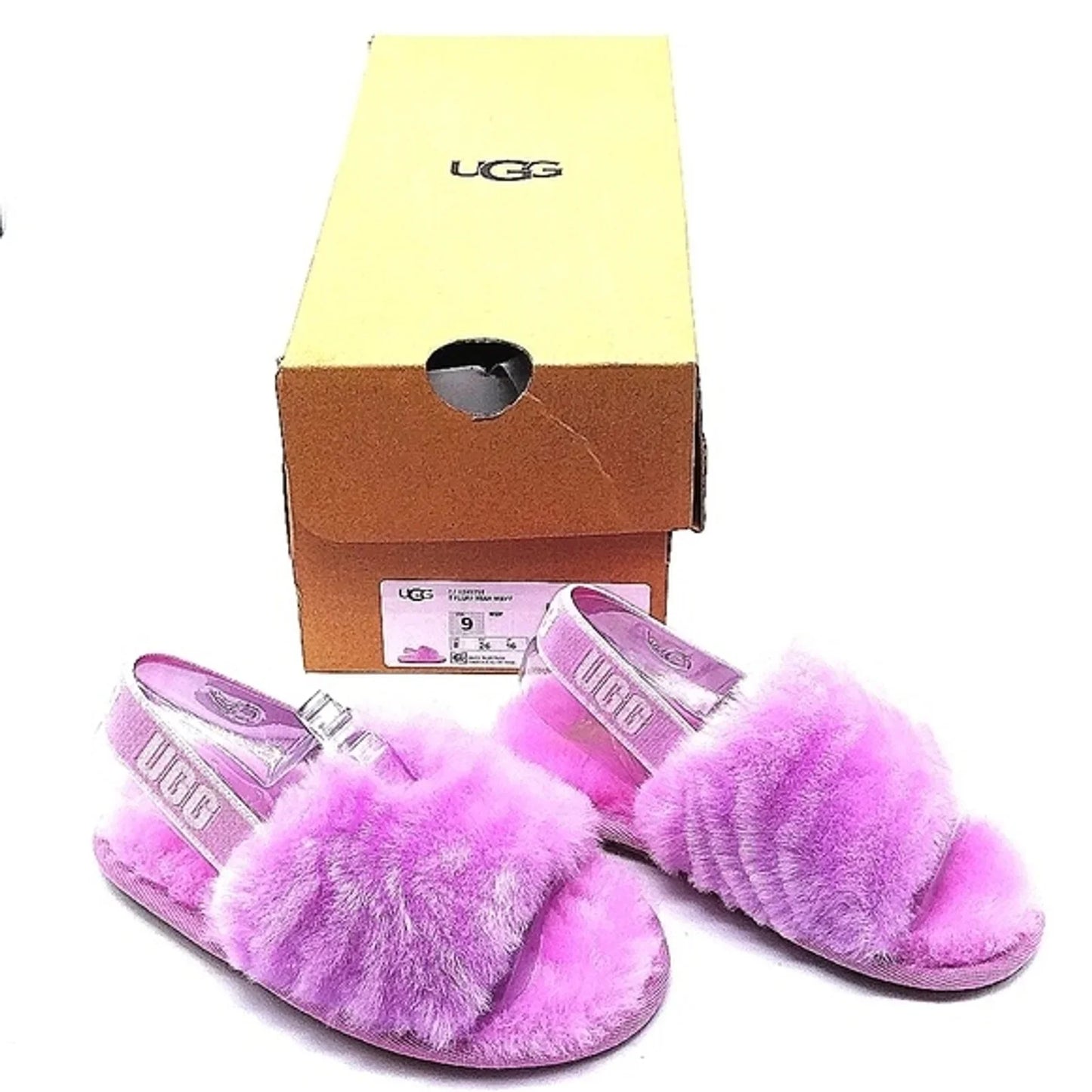UGG Pink T Fluff Yeah Wavy Slippers Size 9 US girls toddler-SOLD OUT EVERYWHERE!
