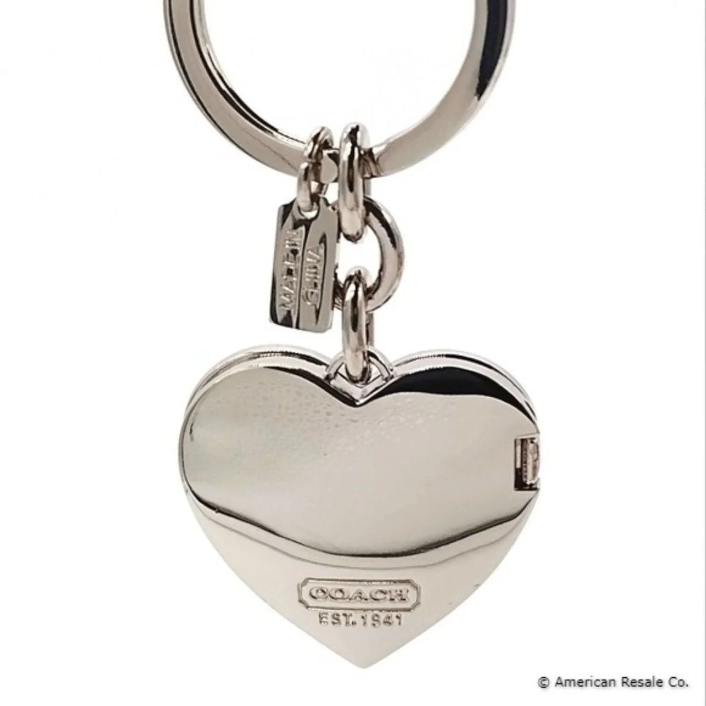 Rare COACH Sky Blue Large Heart Picture Locket Keychain Fob Purse Handbag Charm