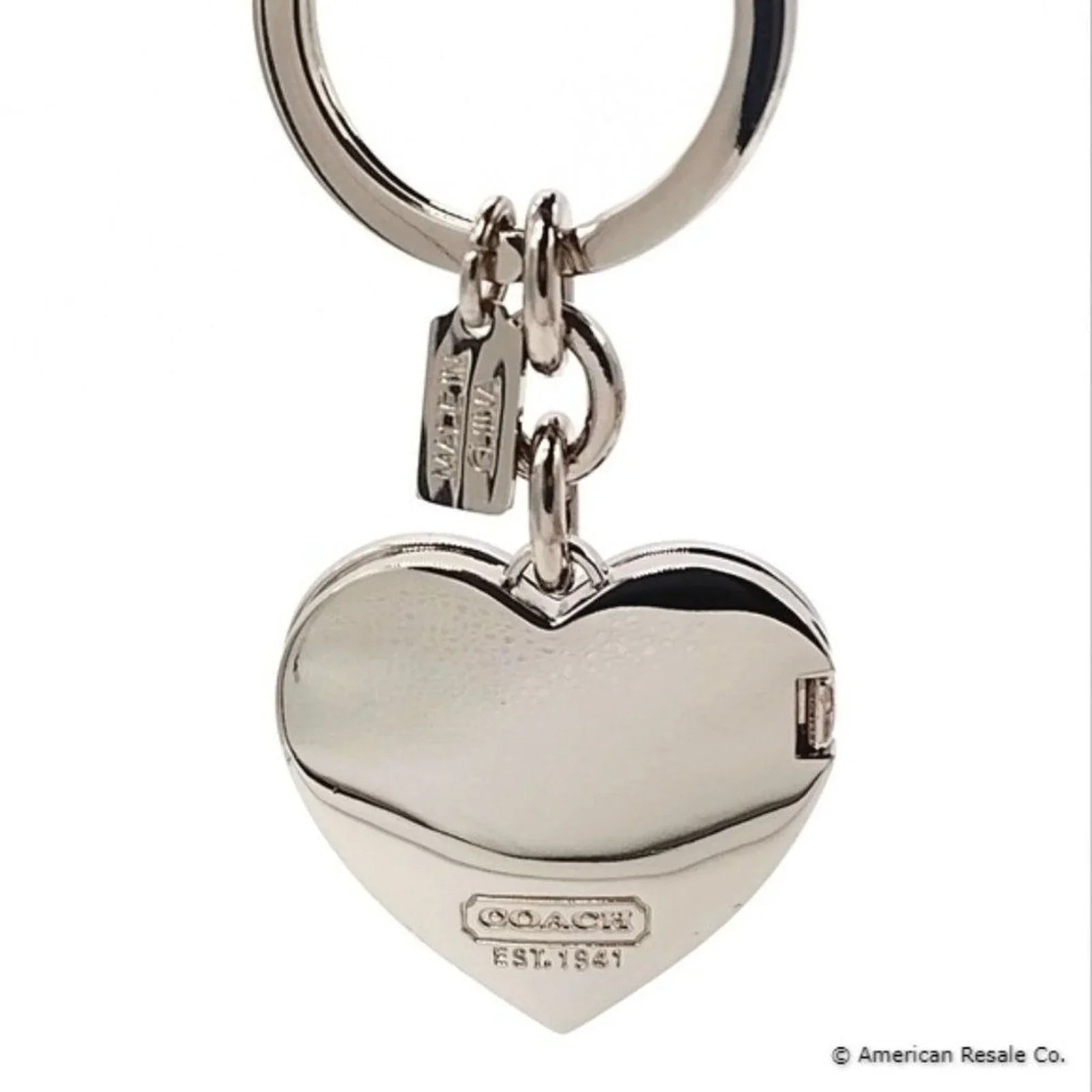 Rare COACH Sky Blue Large Heart Picture Locket Keychain Fob Purse Handbag Charm