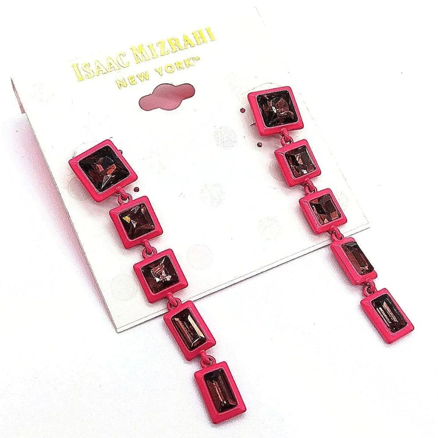 Isaac Mizrahi New York Pink Cubic Zirconia Dangle Drop Statement Earrings