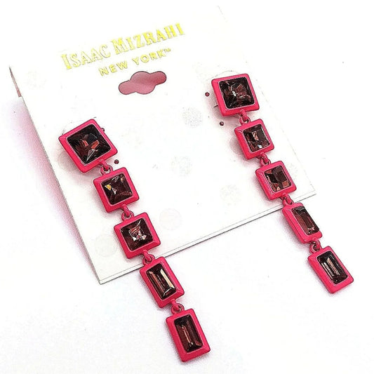 Isaac Mizrahi New York Pink Cubic Zirconia Dangle Drop Statement Earrings