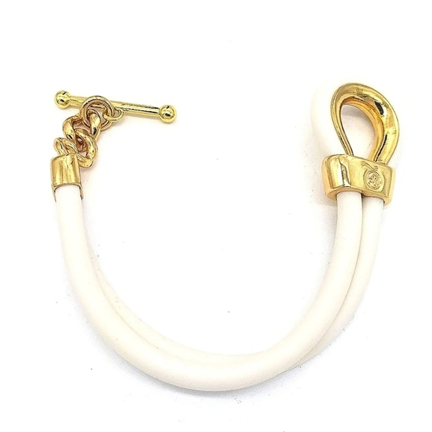 Alexander McQueen Double Layered White and Gold Rubber Corded Bracelet