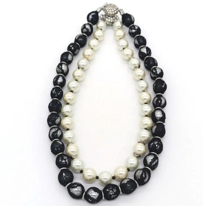 White House Black Market Faux Pearl Two Piece  Necklace Set  CZ $90 Retail 