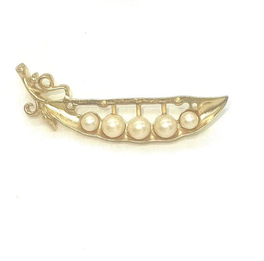 Broken RARE Crown Trifari "Peas in a Pod" Brooch Alfred Philippe Gold Tone Pearl