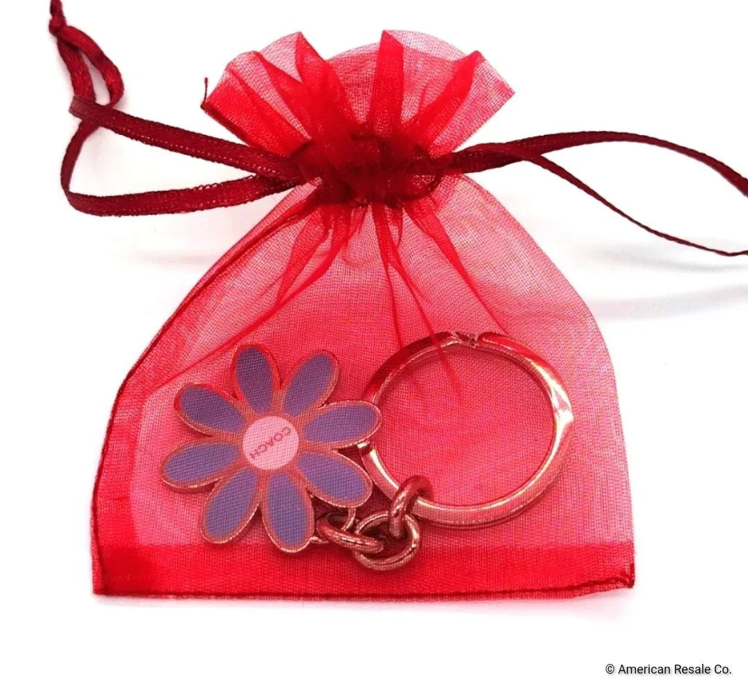 *READ* Vintage COACH Sky Blue Enamel Daisy Flower Keychain FOB Purse Charm