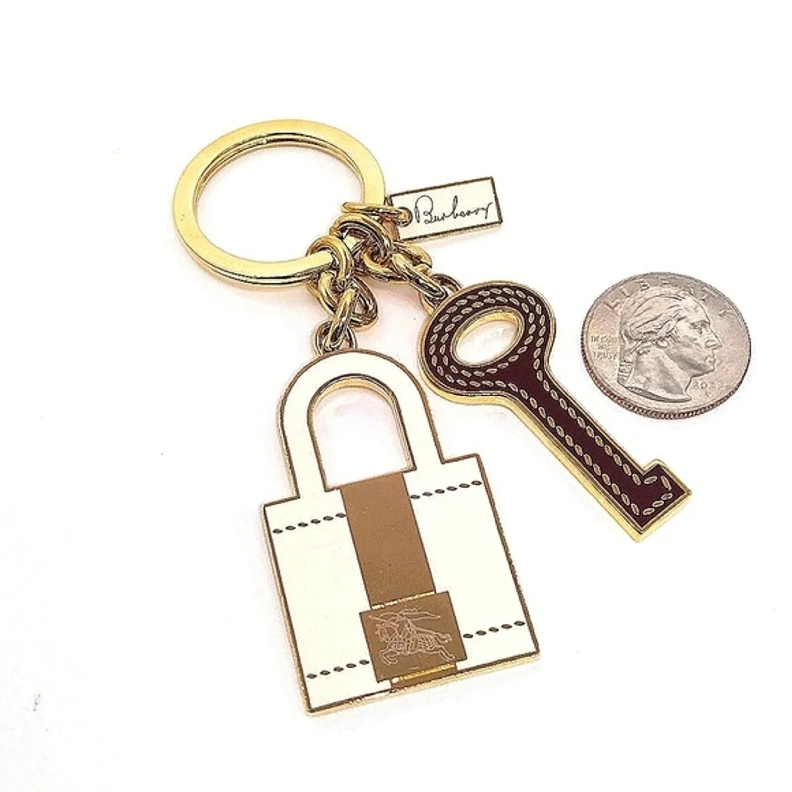 Vintage Burberry Gold Purse Skeleton Key Keychain FOB Purse Charm