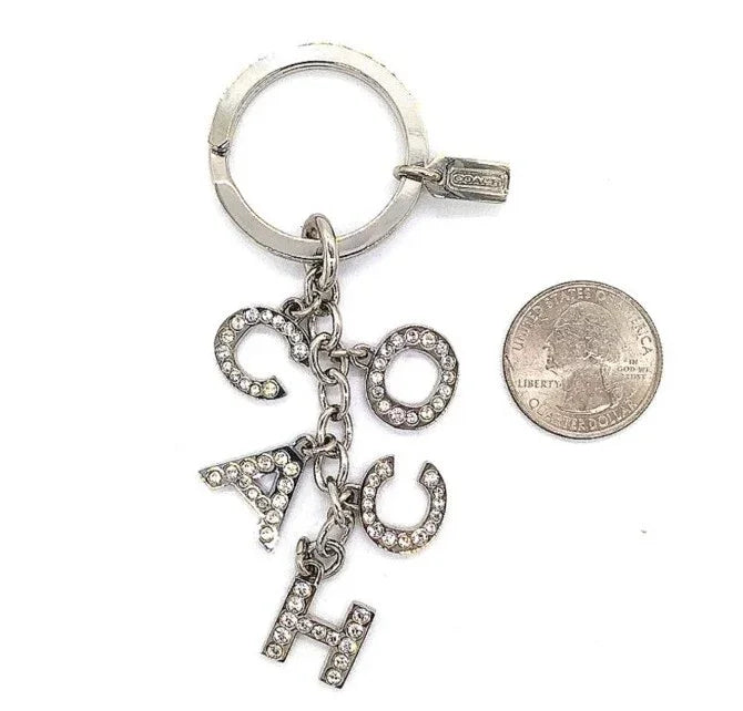 Rare COACH Crystal Pave Silver Multi Charm Keychain Key Ring FOB Accessory 