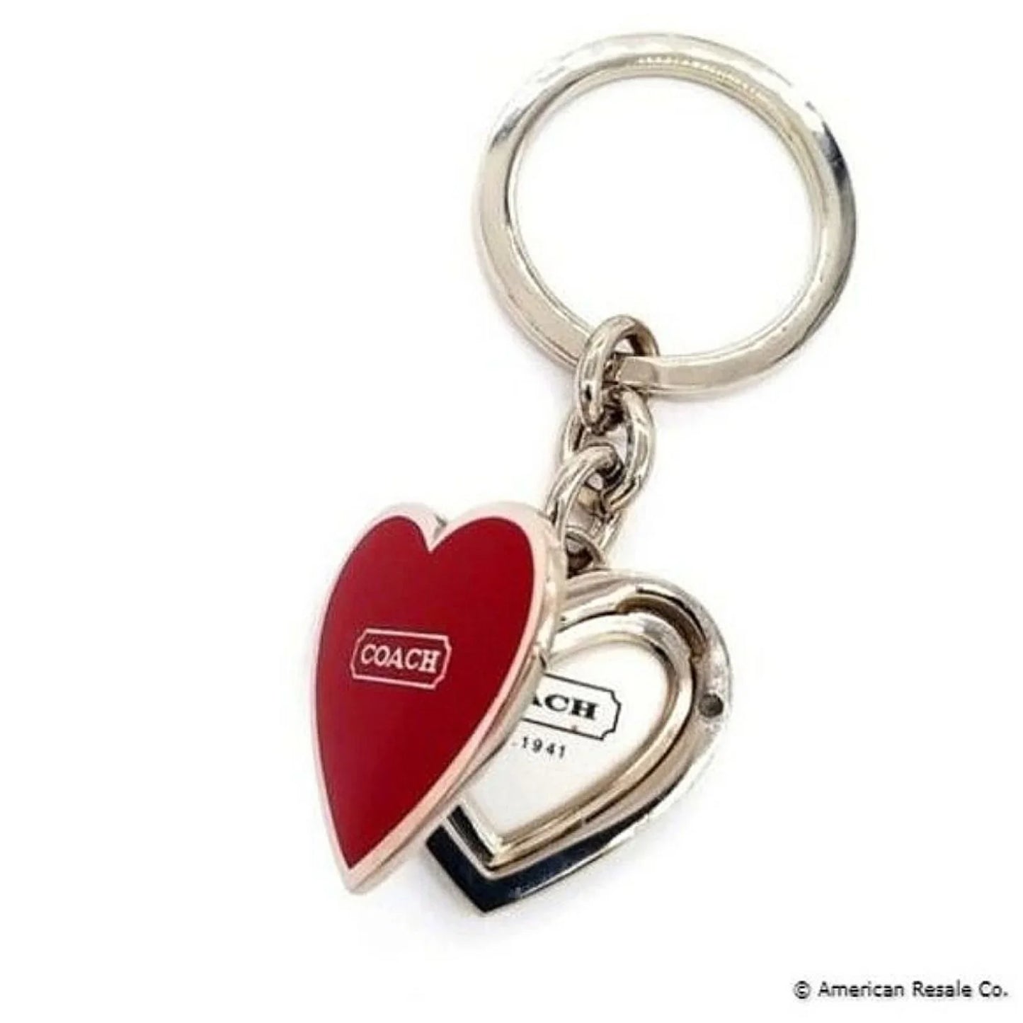 Vintage COACH Signature Red Heart Locket Purse Charm Keychain #1657