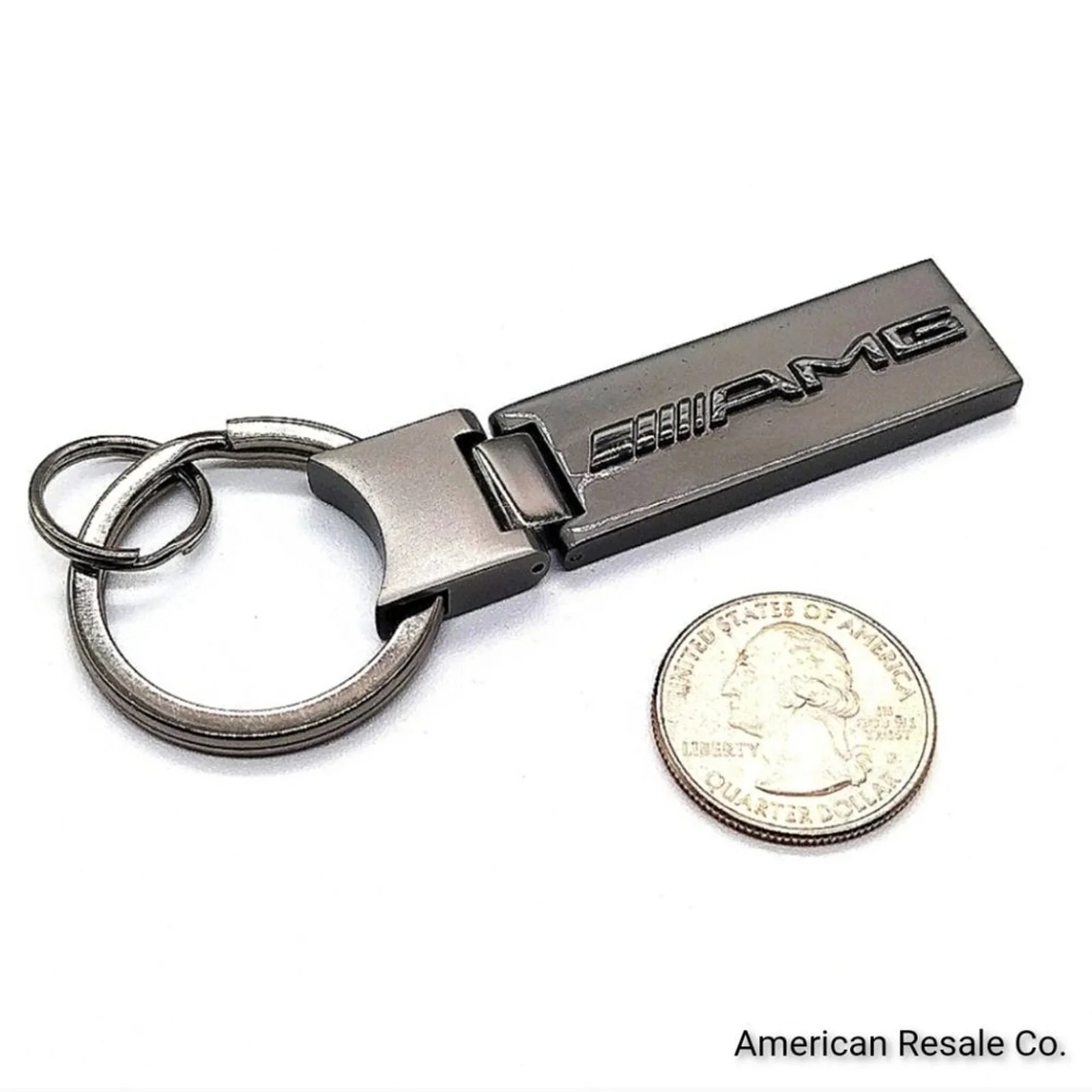 Genuine Mercedes Benz Gloss Gunmetal Silver Elongated Key Fob Keychain OEM-Boxed