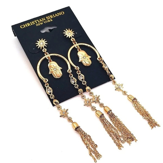 $59 Christian Siriano Hamsa Hands CZ Cubic Zirconia Drop Earrings in Gold