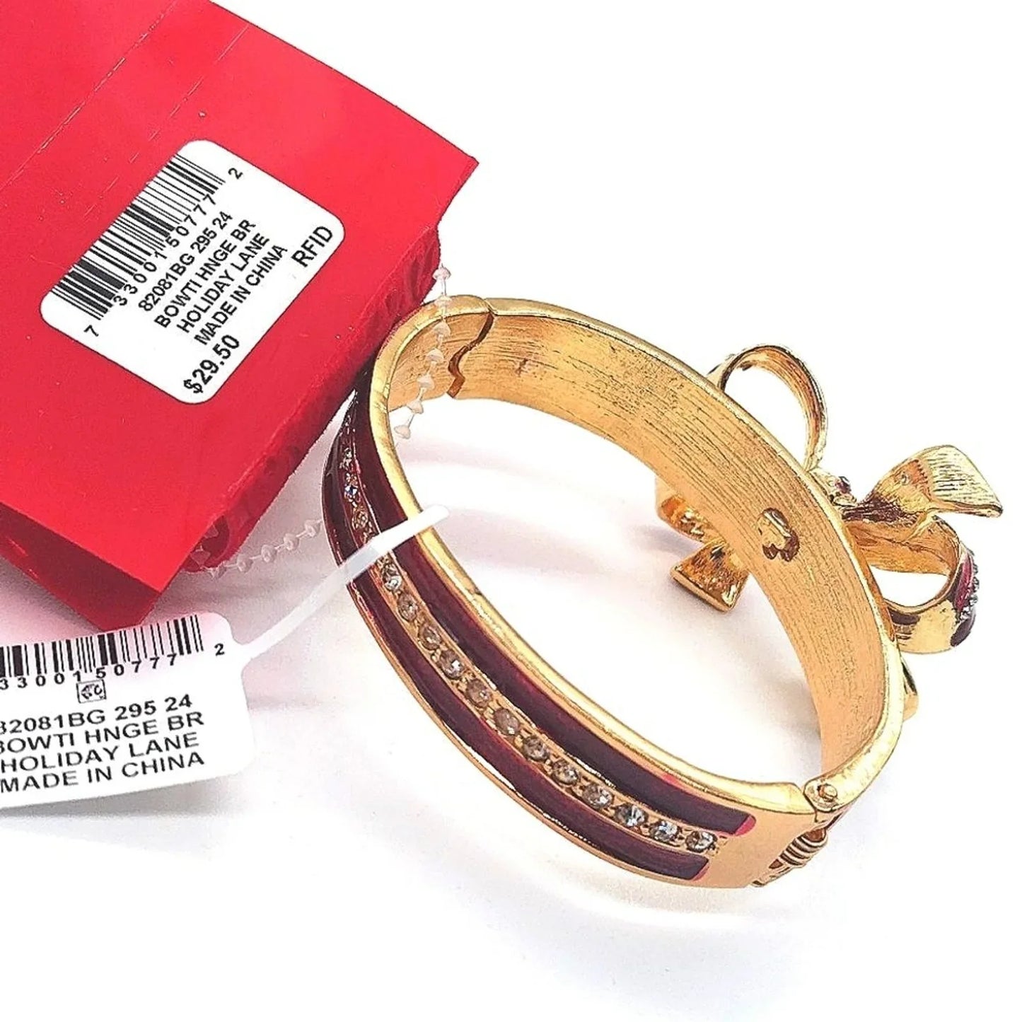 50% off! MACY'S Holiday Lane Pave Red Gold Bow Cubic Zirconia CZ Bangle Bracelet