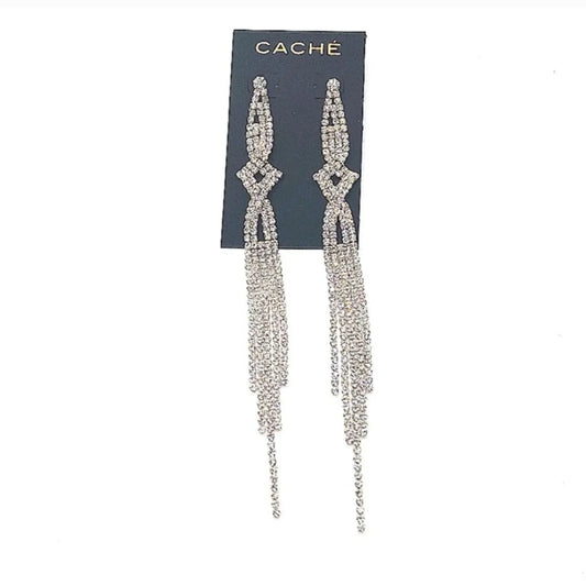 CACHE Crystal Chandelier Dangle Drop Earrings in Silver