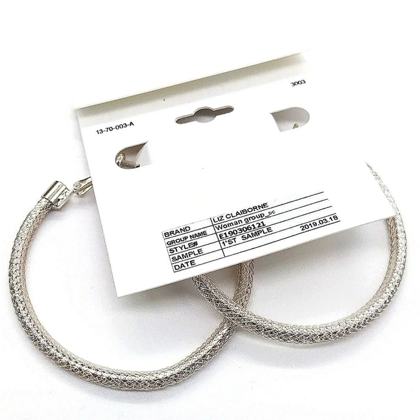 New LIZ CLAIBORNE 2" Silver Hoop Earrings with Encased Cubic Zirconias