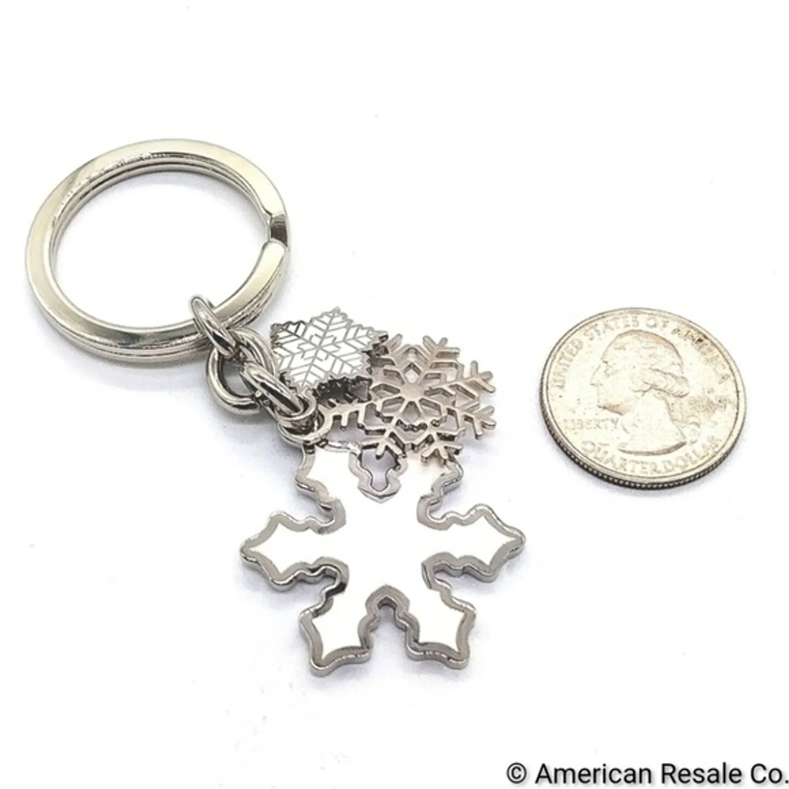 $98 COACH Vintage Pure White Multi Snowflake Keychain Fob Purse Charm #7322