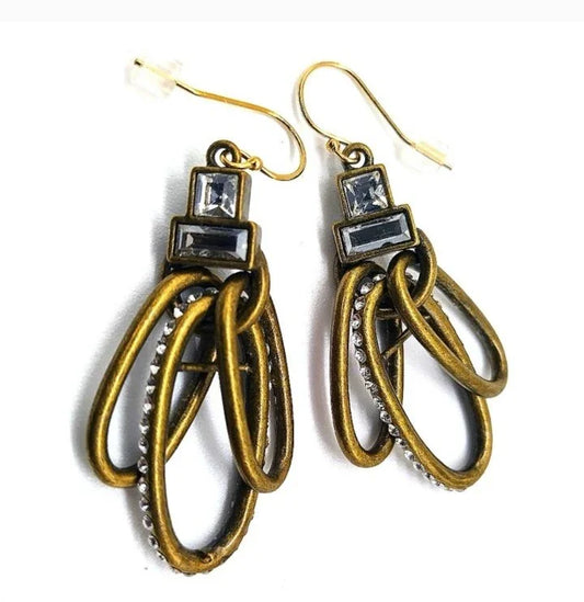 SILPADA KR Modern Maven Brass 2" Drop Dangle Earrings with Swarovski Crystals