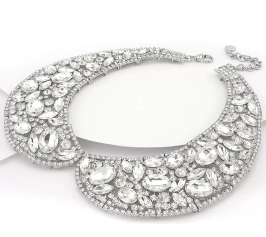 Isaac Mizrahi Live! 15" Multishape Crystal Collar Statement Necklace-Silver-QVC