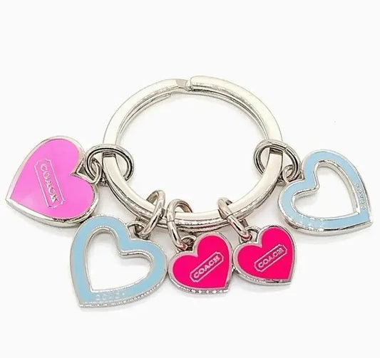 Rare COACH Heart Hearts Keychain Pink Blue Hearts Purse Charm Keychain