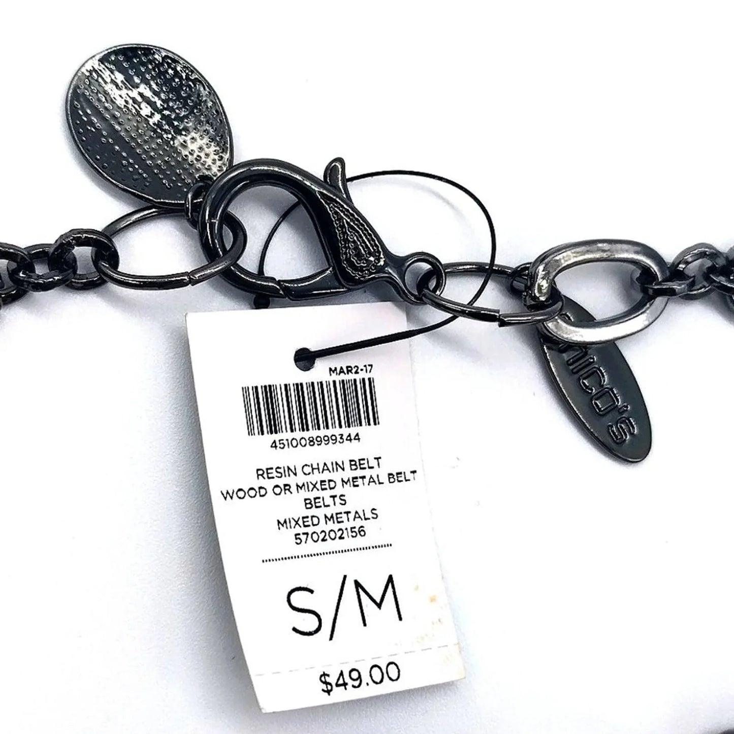 $50 NWT CHICO'S Resin Chain Belt Size Small/Medium