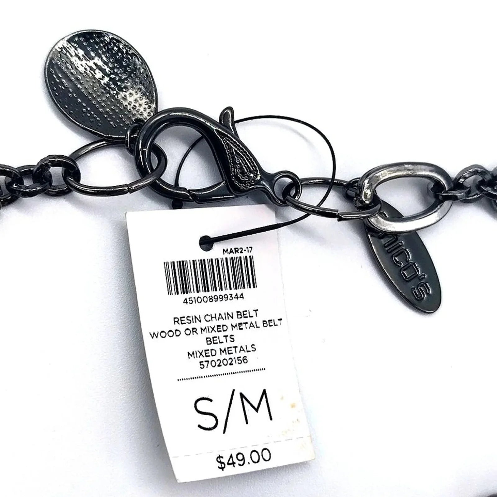 $50 NWT CHICO'S Resin Chain Belt Size Small/Medium