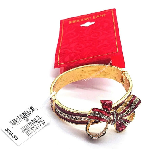 50% off! MACY'S Holiday Lane Pave Red Gold Bow Cubic Zirconia CZ Bangle Bracelet