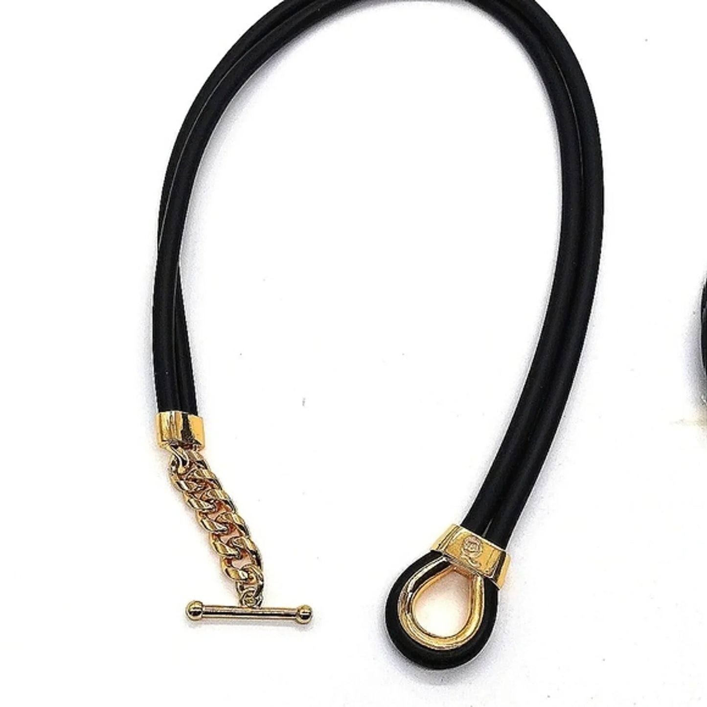 Alexander McQueen Double Layered Black Gold Rubber Corded Bracelet Necklace Set