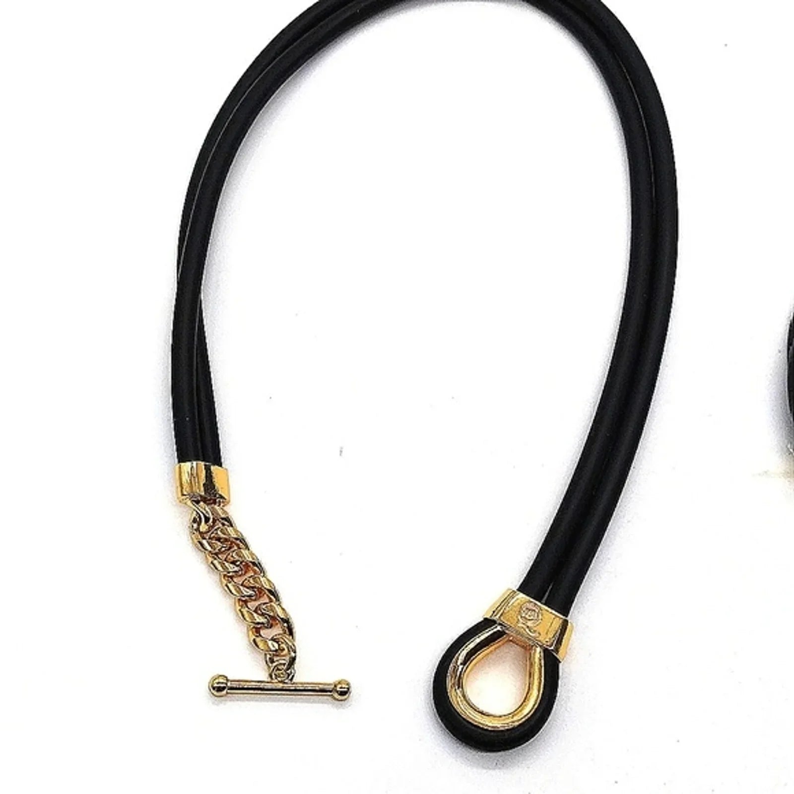 Alexander McQueen Double Layered Black Gold Rubber Corded Bracelet Necklace Set