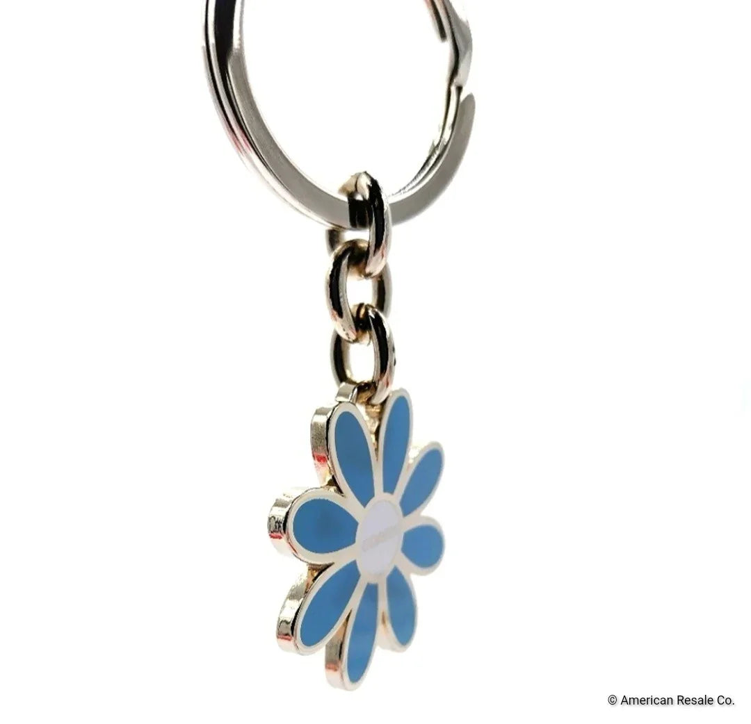 *READ* Vintage COACH Sky Blue Enamel Daisy Flower Keychain FOB Purse Charm