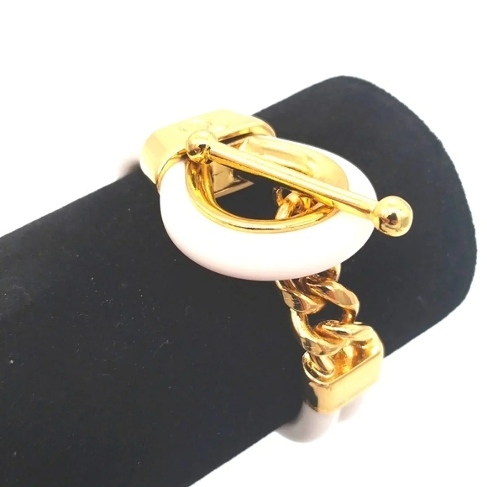 Alexander McQueen Double Layered White and Gold Rubber Corded Bracelet