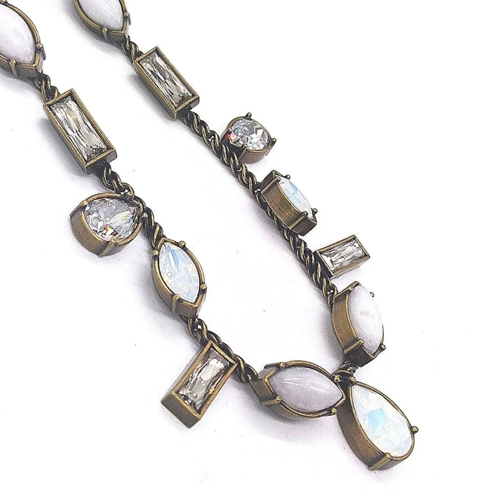 SILPADA Semi Precious White Jade Swarovski Crystal Necklace in Antique Bronze