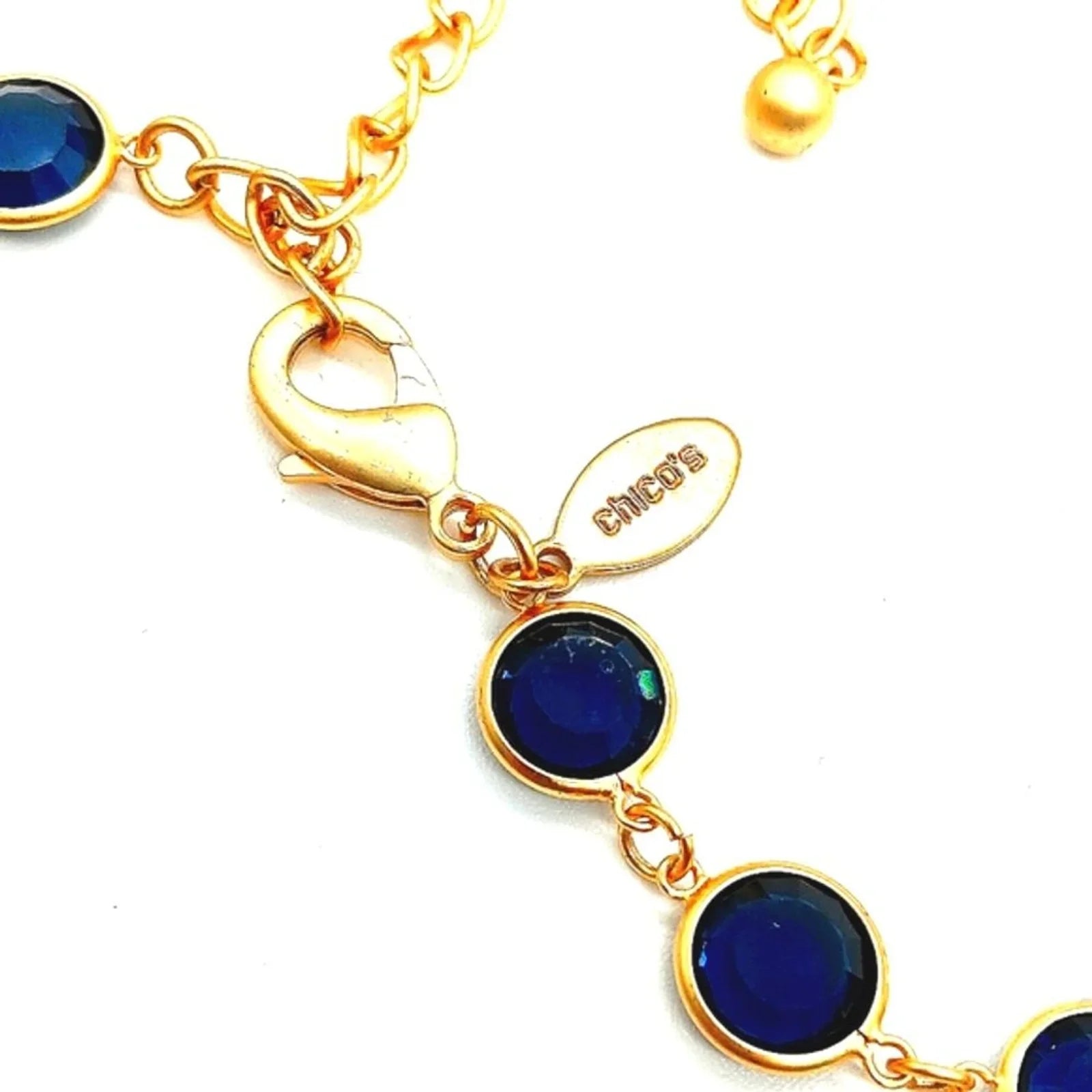 $50 CHICO'S Single Strand Blue Simulated Sapphire Necklace-Matte Gold