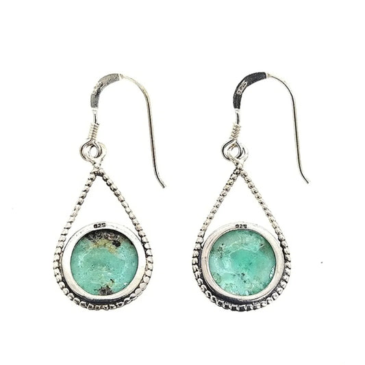 Roman Glass Dangle Drop Earrings in Sterling Silver .925