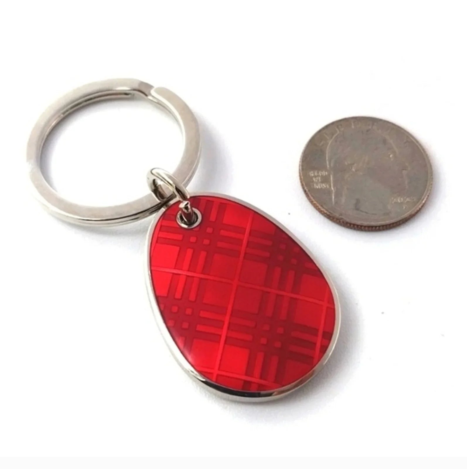 BURBERRY Vintage Nova Check Oval Teardrop keychain fob charm in Red. Unisex