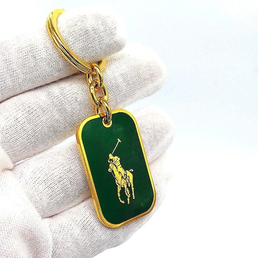 Gold and Green Polo by Ralph Lauren Vintage Keychain Fob Purse Charm