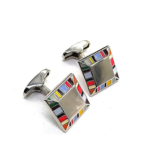 Paul Smith Vintage Square Striped Signed Cufflinks in Silver