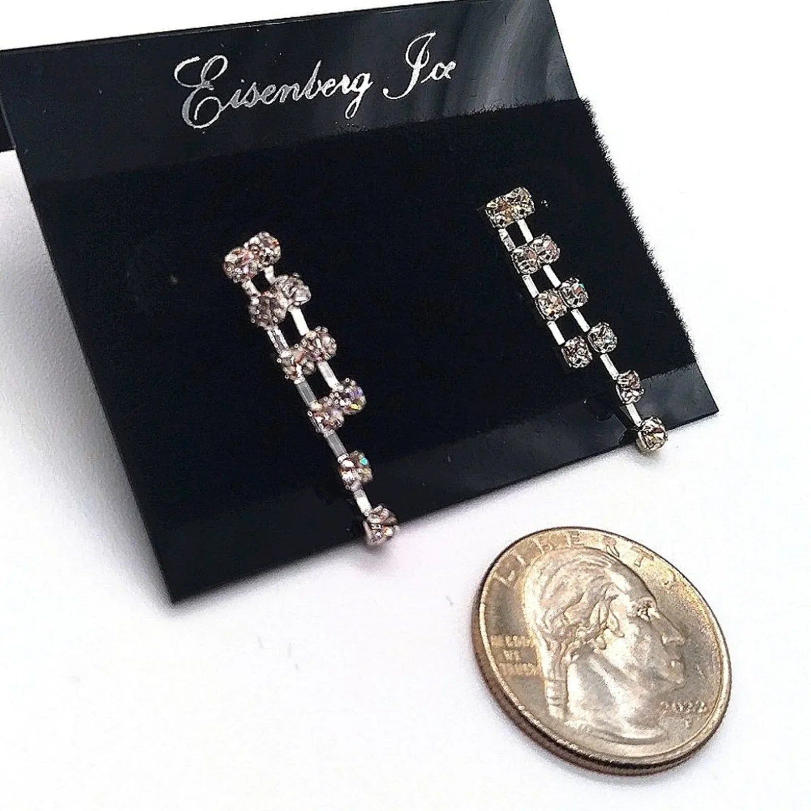 Vintage Eisenberg Ice 1" Pave Cubic Zirconia Drop Dangle Silver Earrings