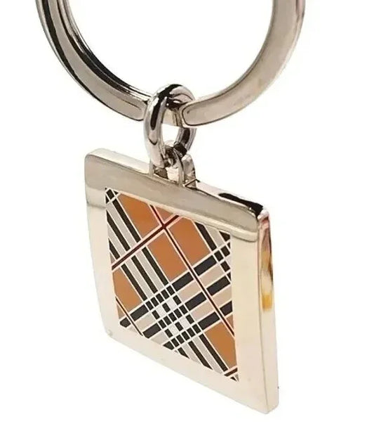 Authentic Vintage BURBERRY Nova Check Plaid Tan Key FOB Keychain Unisex Charm