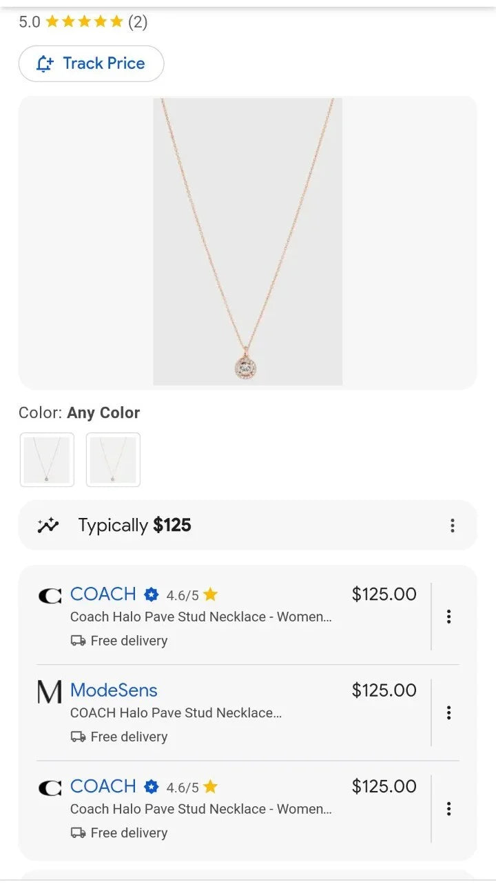 COACH Pave Halo Necklace in Gold NWT $125