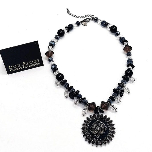 Vintage Rare Joan Rivers Classic Collection Pendant Beaded Black CZ Necklace
