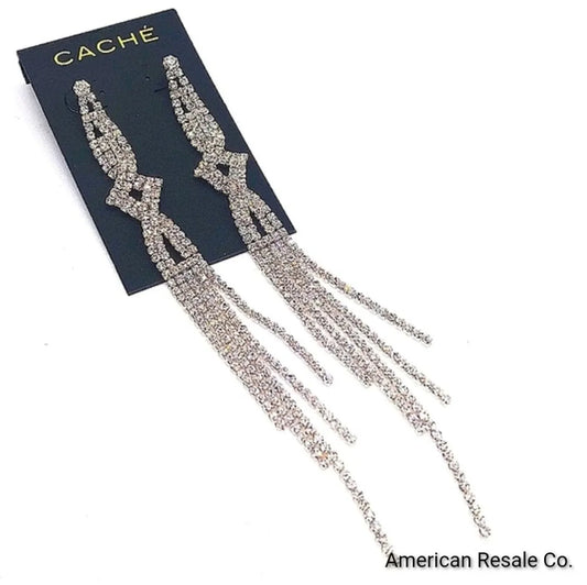 CACHE Crystal Chandelier Dangle Drop Earrings in Silver