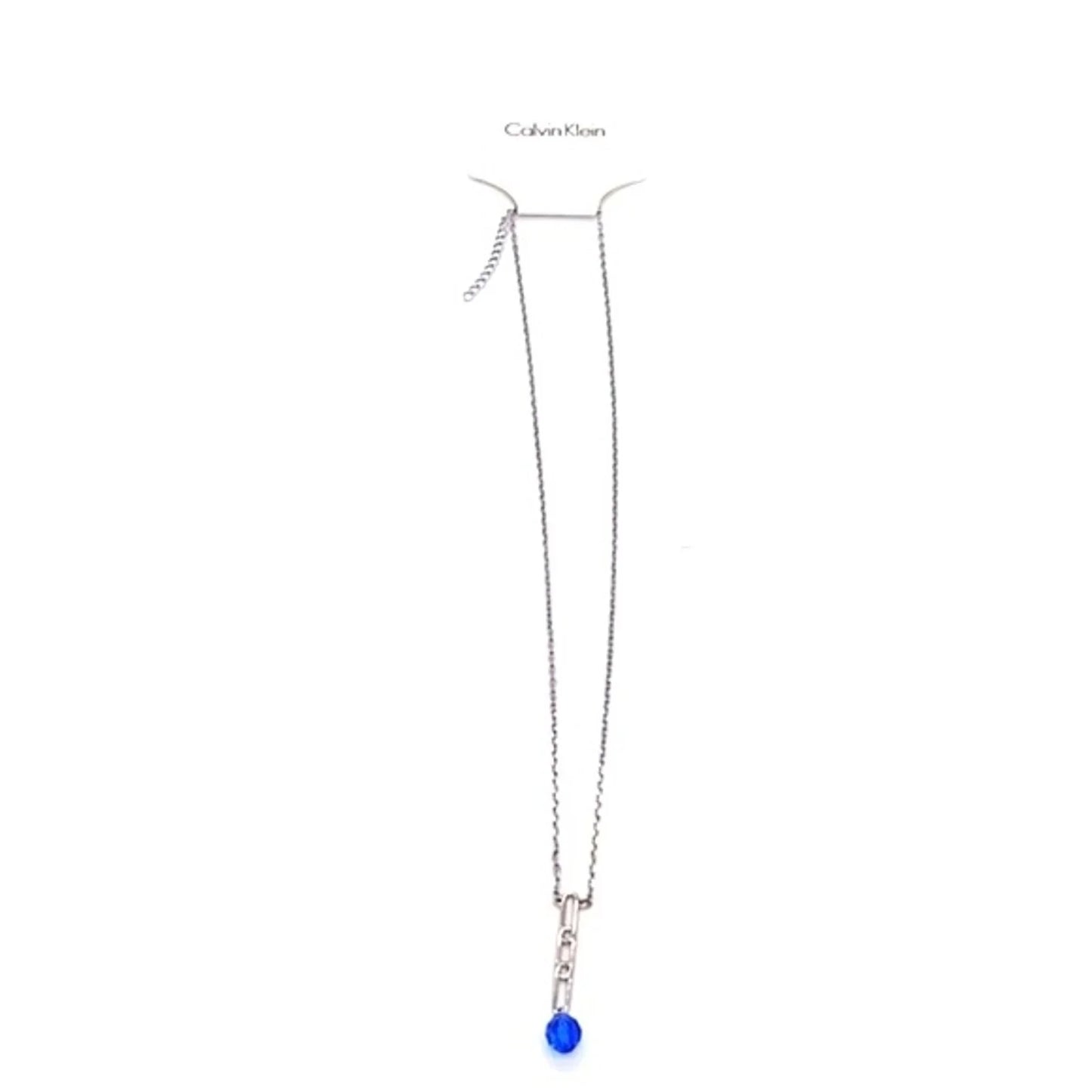 $48 Calvin Klein CK Minimalist Sapphire Blue Swarovski Bead Pendant Necklace