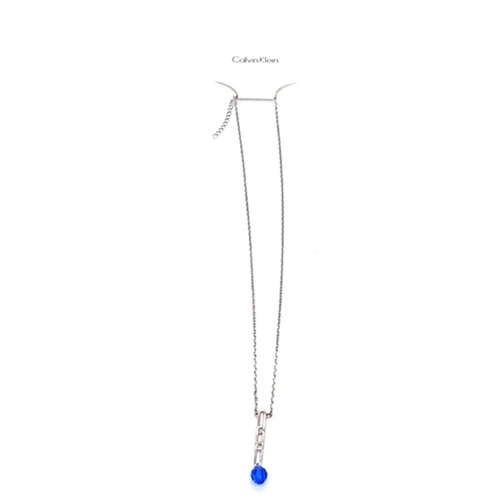 $48 Calvin Klein CK Minimalist Sapphire Blue Swarovski Bead Pendant Necklace