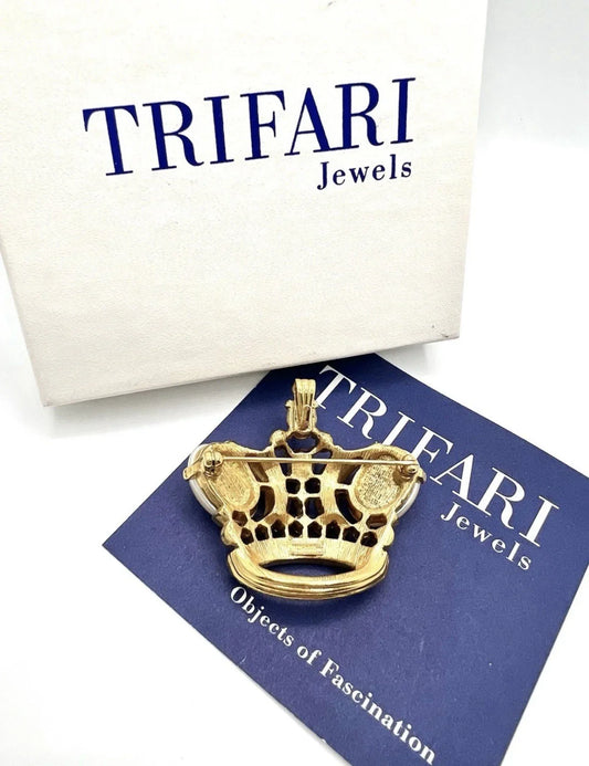 Vintage Alfred Philippe TRIFARI Jeweled RS Jelly Belly Crown Coronation Brooch