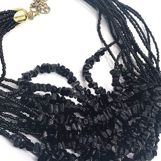 Linea Black Beaded Nugget Collar Bib Necklace by Louis Dell'Olio