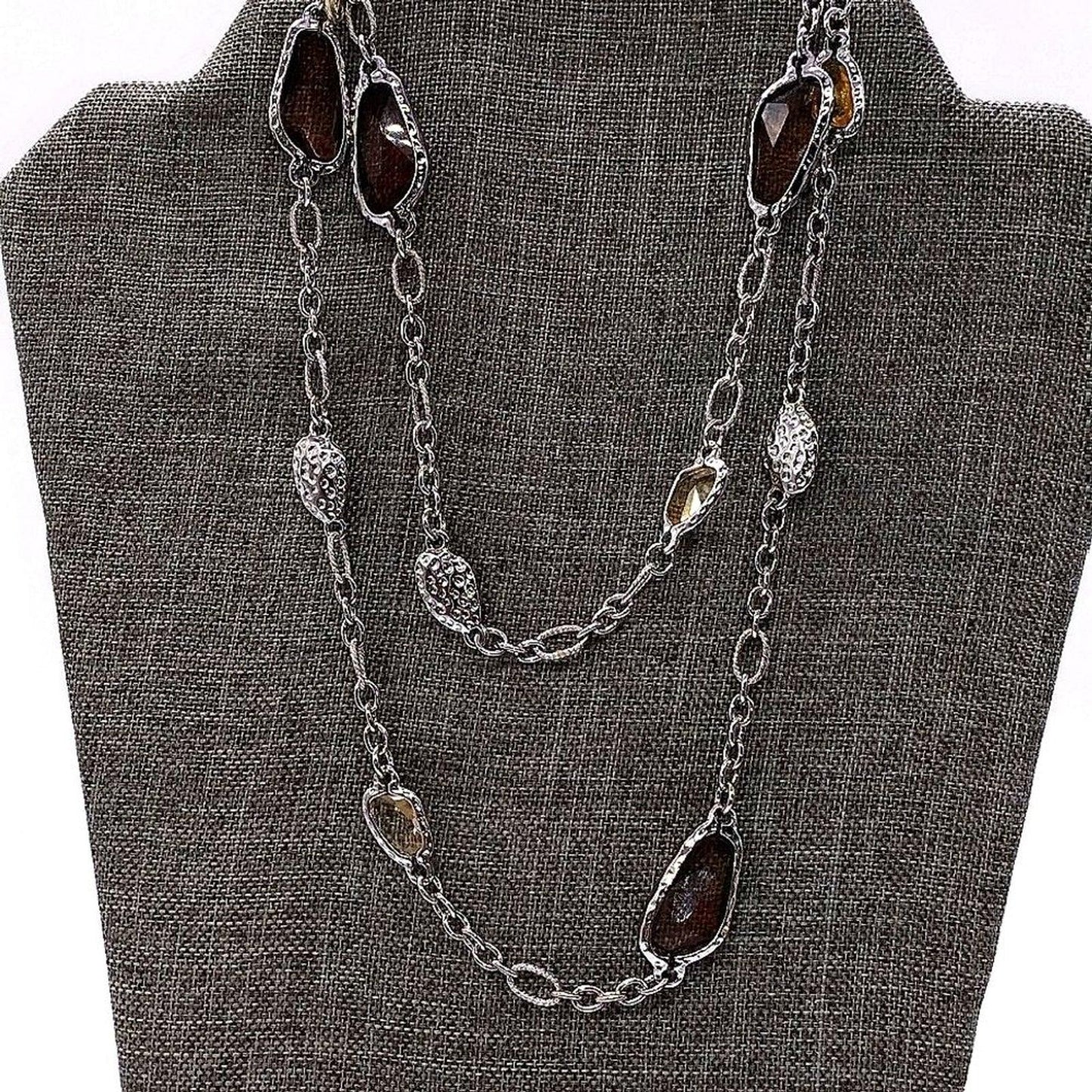 CHICO'S Topaz Citrine Gemstone Statement Layered Convertible Necklace in Silver