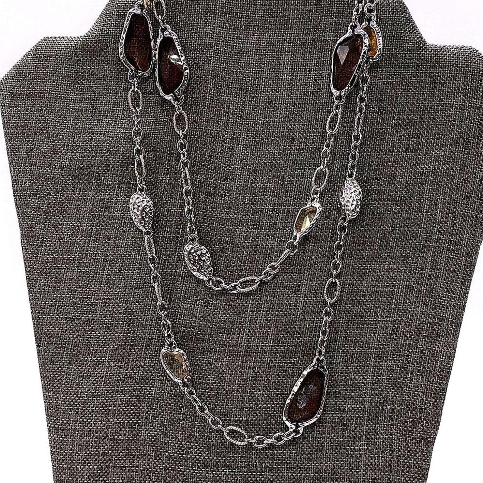 CHICO'S Topaz Citrine Gemstone Statement Layered Convertible Necklace in Silver
